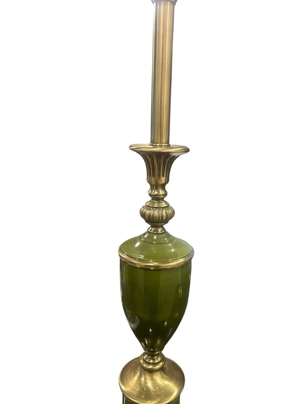 2 Vintage 1950s Rembrandt Brass & Green Enamel Hollywood Regency Table Lamps.